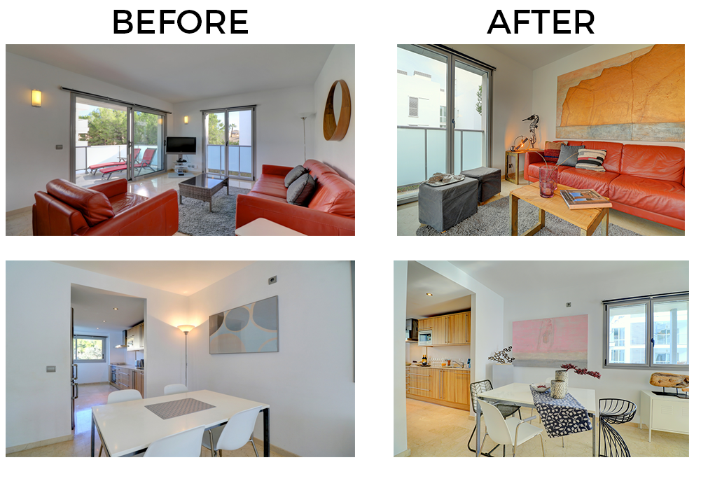 Algunas fotos de antes y después del Home Staging en el apartamento en venta en Gotmar, Puerto Pollensa